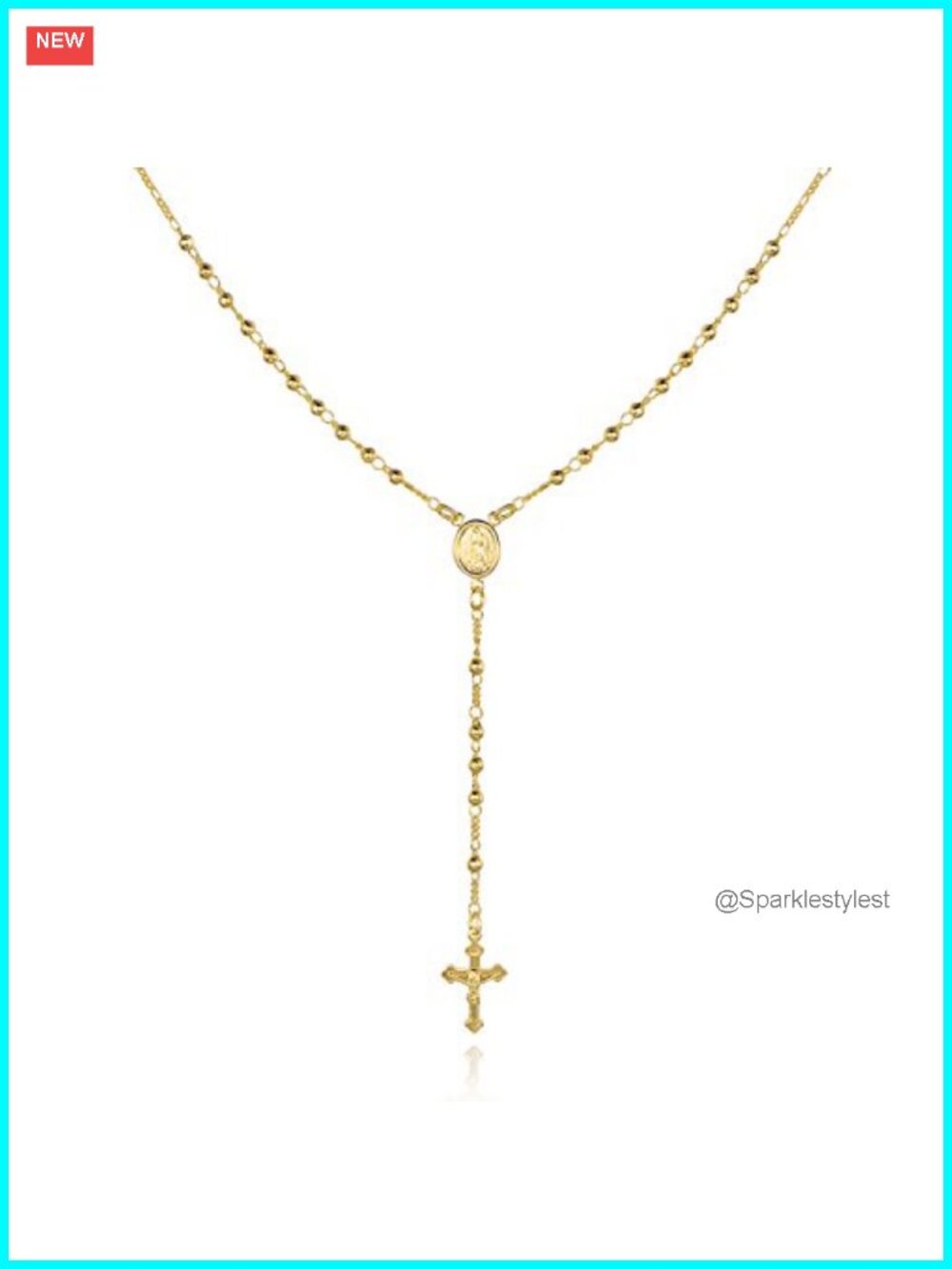 18K Gold Plated Virgin Mary Rosary Bead Cross Necklace Religious Pendant